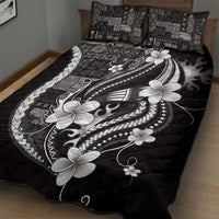Samoa Siapo Tribal Pattern Quilt Bed Set Black Polynesian Plumeria Tapa Motif