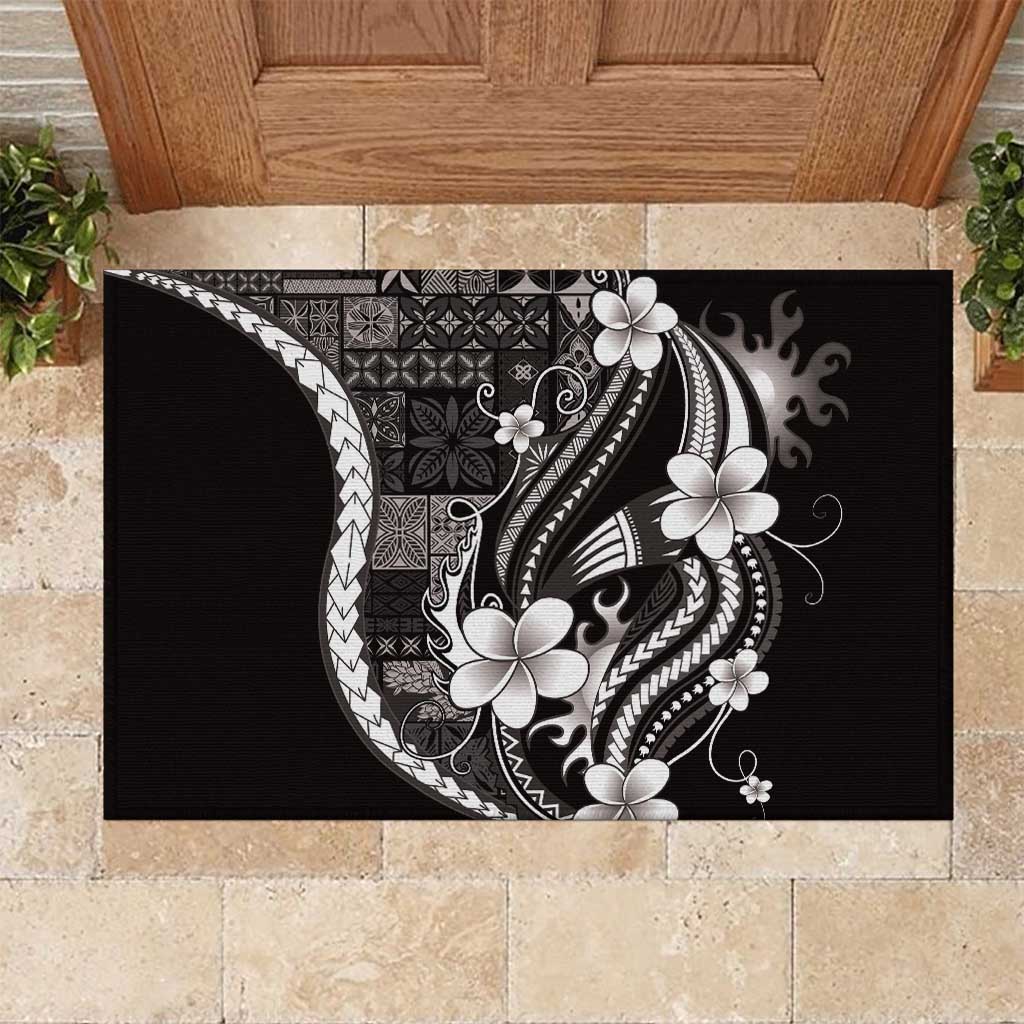 Samoa Siapo Tribal Pattern Rubber Doormat Black Polynesian Plumeria Tapa Motif