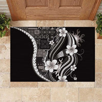 Samoa Siapo Tribal Pattern Rubber Doormat Black Polynesian Plumeria Tapa Motif