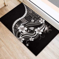 Samoa Siapo Tribal Pattern Rubber Doormat Black Polynesian Plumeria Tapa Motif
