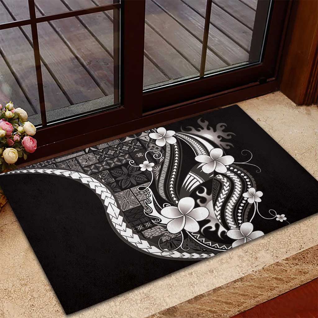 Samoa Siapo Tribal Pattern Rubber Doormat Black Polynesian Plumeria Tapa Motif