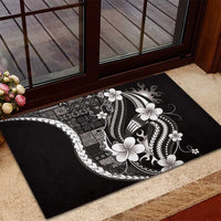 Samoa Siapo Tribal Pattern Rubber Doormat Black Polynesian Plumeria Tapa Motif