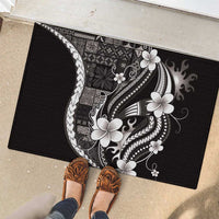 Samoa Siapo Tribal Pattern Rubber Doormat Black Polynesian Plumeria Tapa Motif