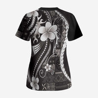 Samoa Siapo Tribal Pattern Scrub Top Black Polynesian Plumeria Tapa Motif