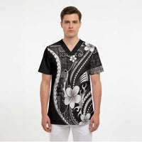 Samoa Siapo Tribal Pattern Scrub Top Black Polynesian Plumeria Tapa Motif