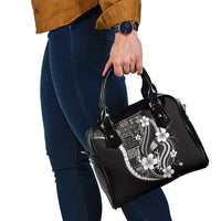 Samoa Siapo Tribal Pattern Shoulder Handbag Black Polynesian Plumeria Tapa Motif