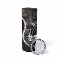 Samoa Siapo Tribal Pattern Skinny Tumbler Black Polynesian Plumeria Tapa Motif