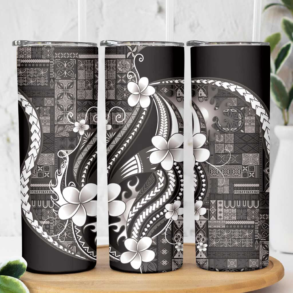 Samoa Siapo Tribal Pattern Skinny Tumbler Black Polynesian Plumeria Tapa Motif