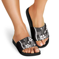 Samoa Siapo Tribal Pattern Slide Sandals Black Polynesian Plumeria Tapa Motif LT9 - Polynesian Pride
