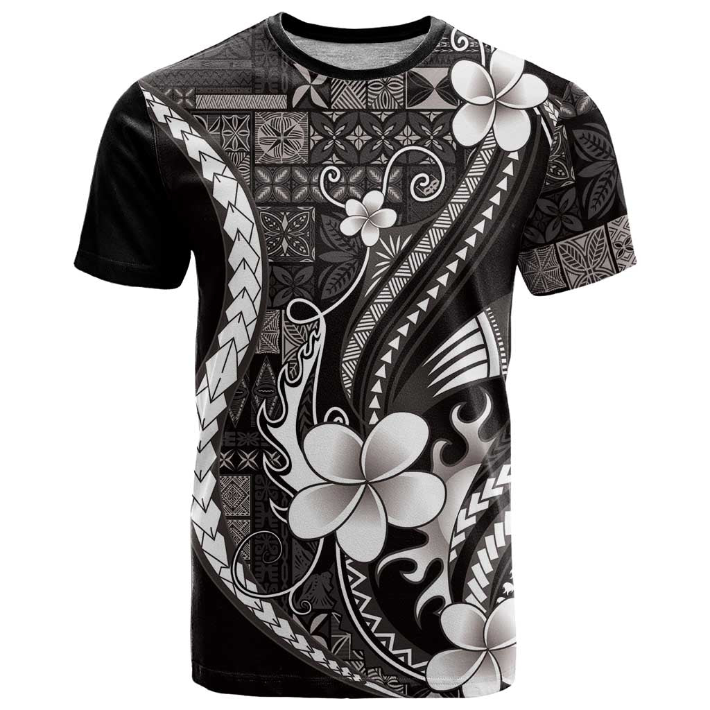 Samoa Siapo Tribal Pattern T Shirt Black Polynesian Plumeria Tapa Motif