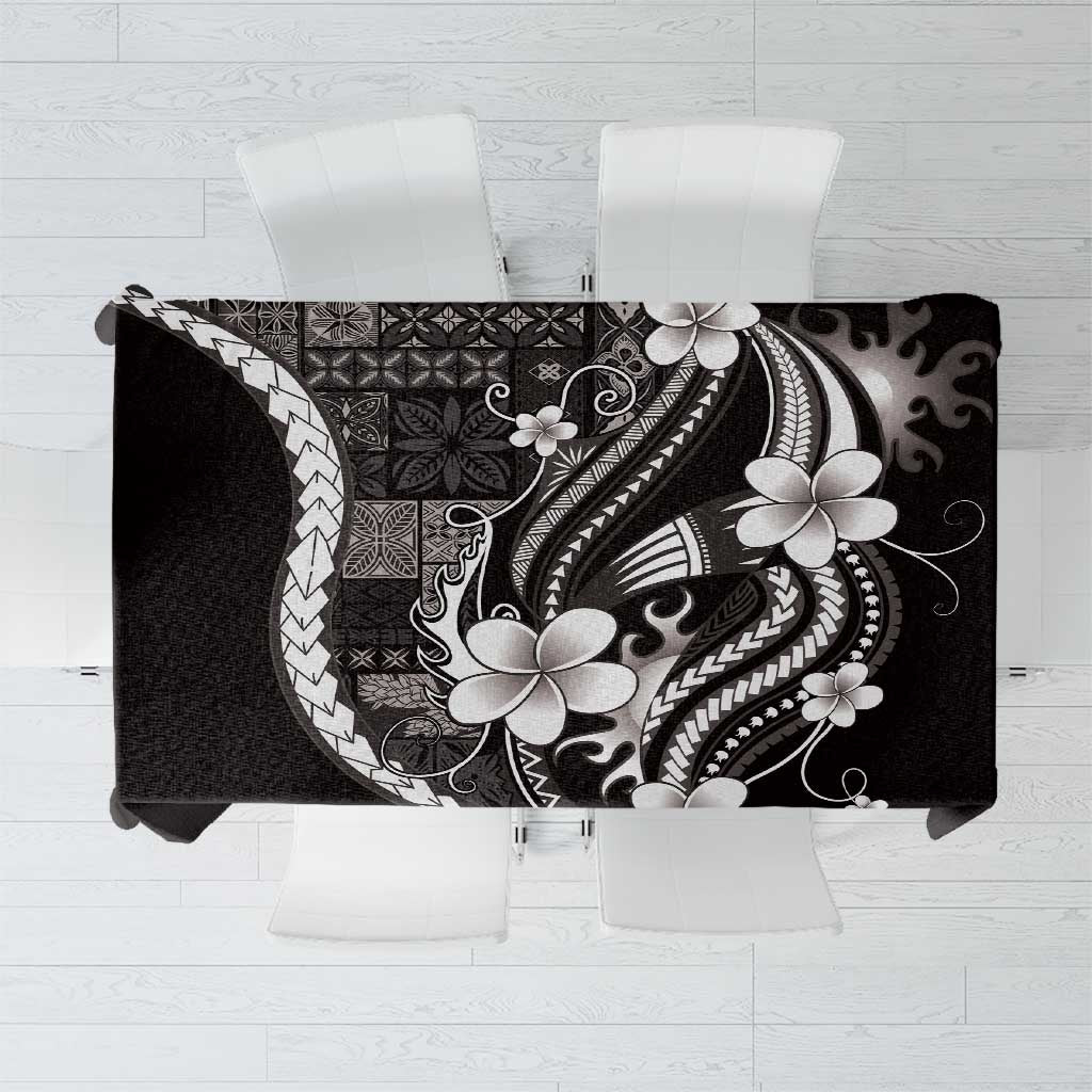 Samoa Siapo Tribal Pattern Tablecloth Black Polynesian Plumeria Tapa Motif
