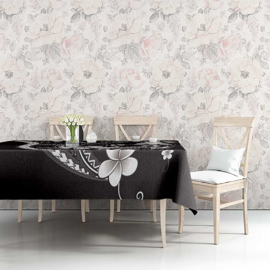 Samoa Siapo Tribal Pattern Tablecloth Black Polynesian Plumeria Tapa Motif