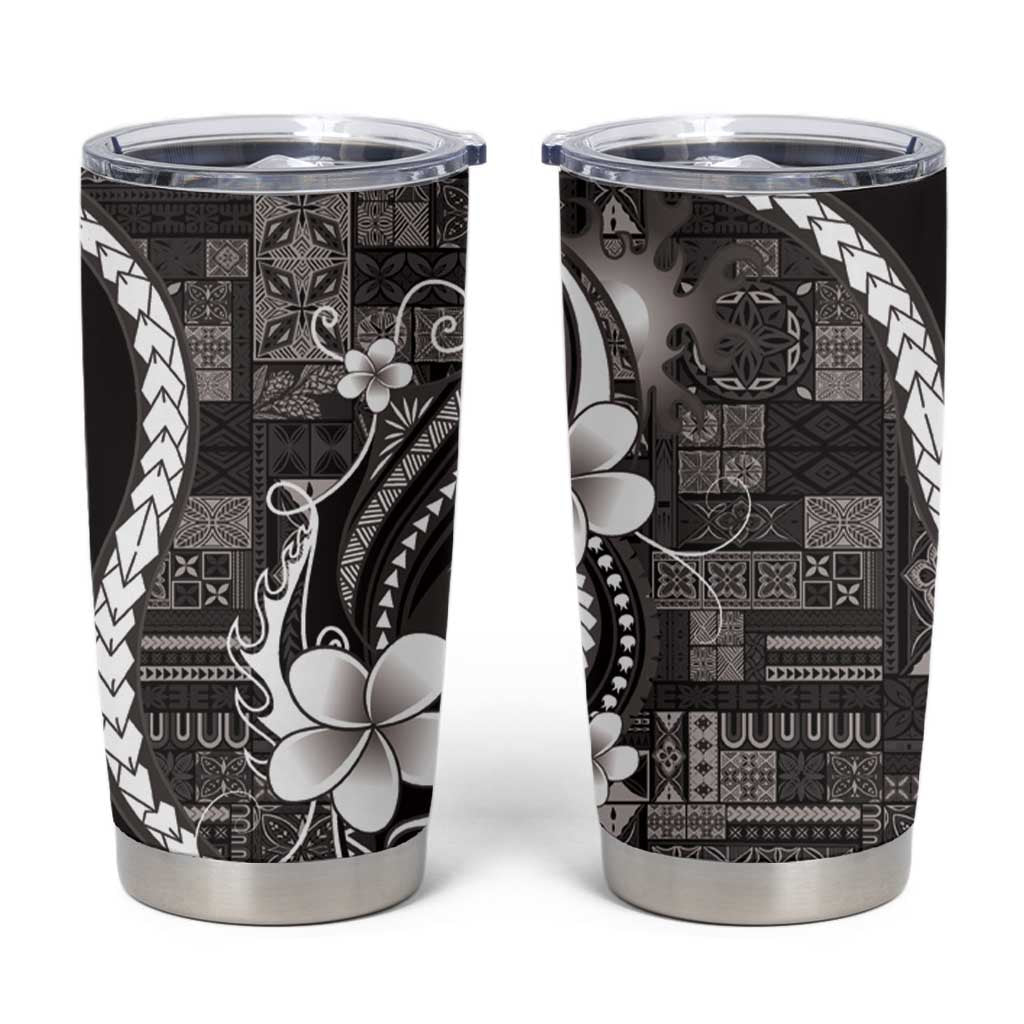 Samoa Siapo Tribal Pattern Tumbler Cup Black Polynesian Plumeria Tapa Motif LT9 Black - Polynesian Pride