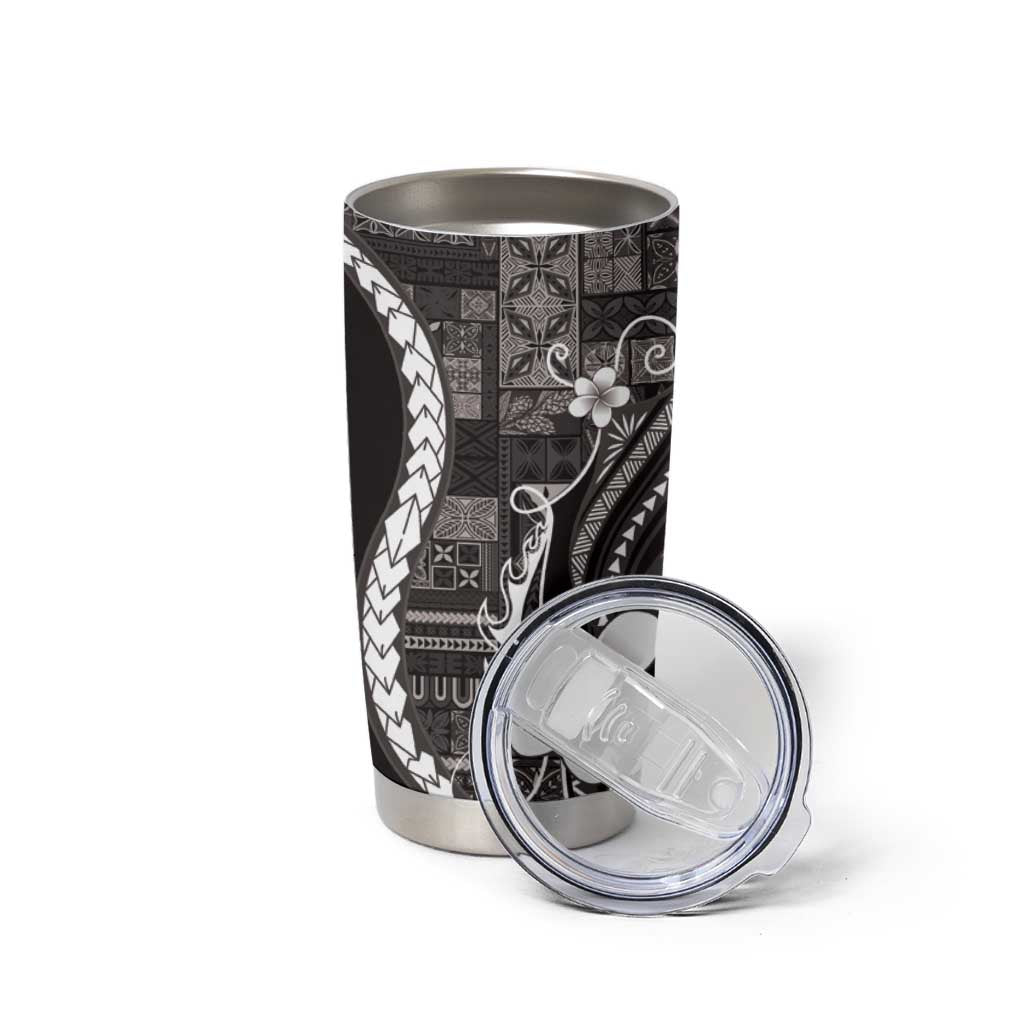 Samoa Siapo Tribal Pattern Tumbler Cup Black Polynesian Plumeria Tapa Motif LT9 - Polynesian Pride