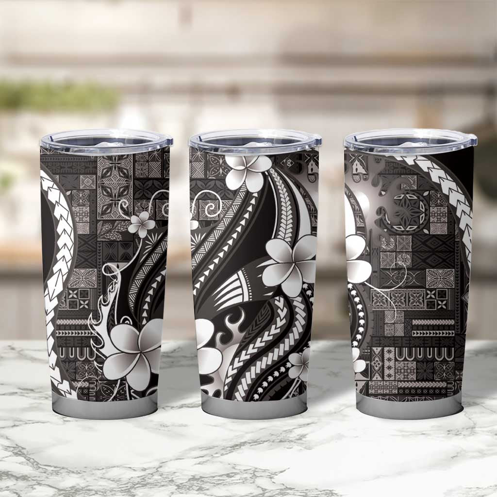 Samoa Siapo Tribal Pattern Tumbler Cup Black Polynesian Plumeria Tapa Motif LT9 - Polynesian Pride