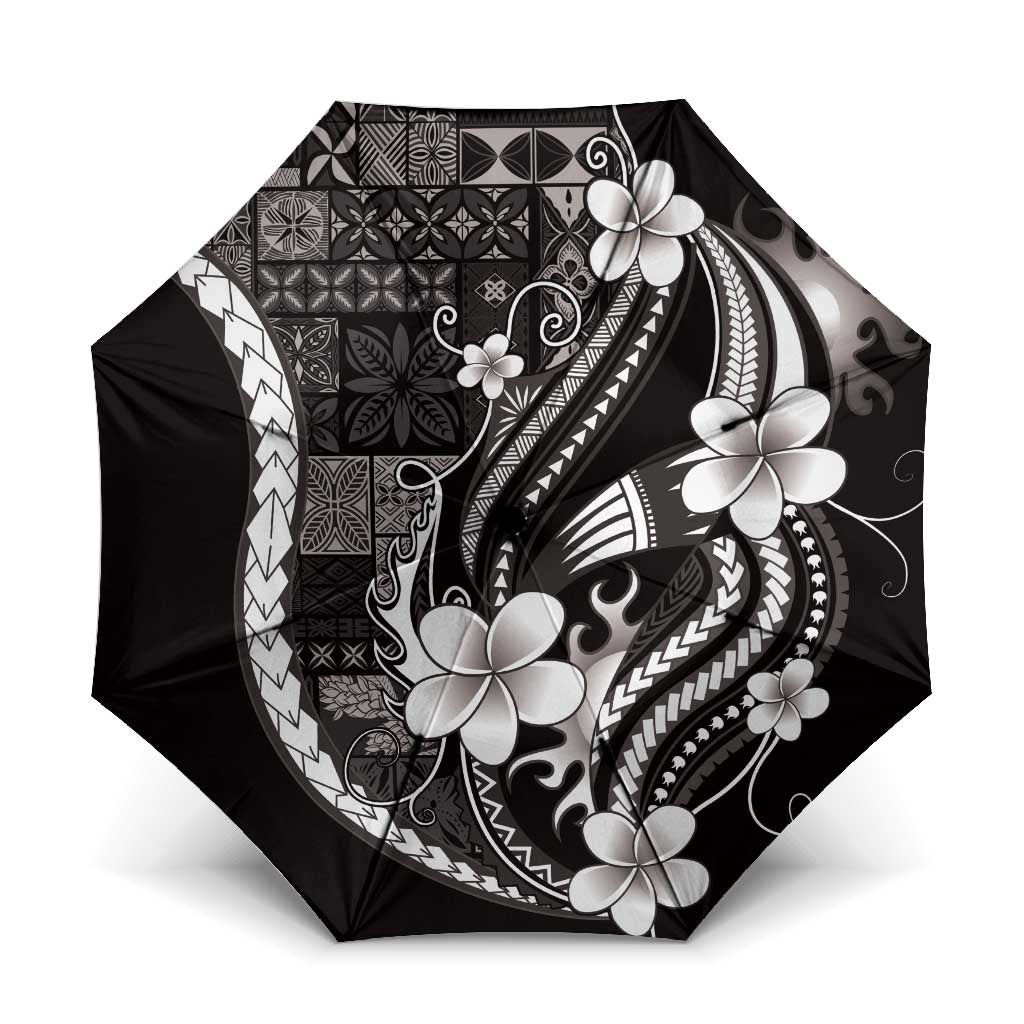 Samoa Siapo Tribal Pattern Umbrella Black Polynesian Plumeria Tapa Motif