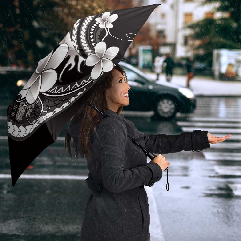 Samoa Siapo Tribal Pattern Umbrella Black Polynesian Plumeria Tapa Motif