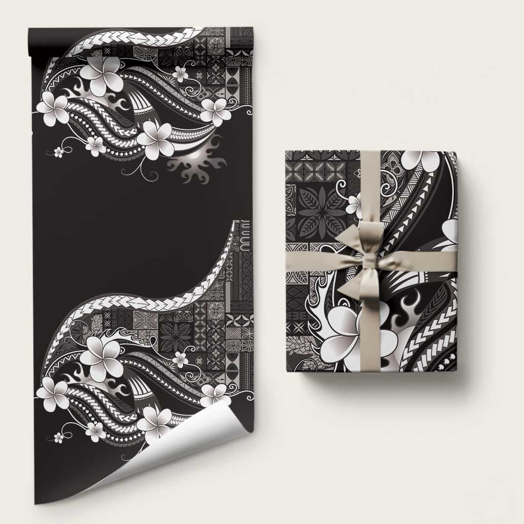 Samoa Siapo Tribal Pattern Wrapping Paper Black Polynesian Plumeria Tapa Motif