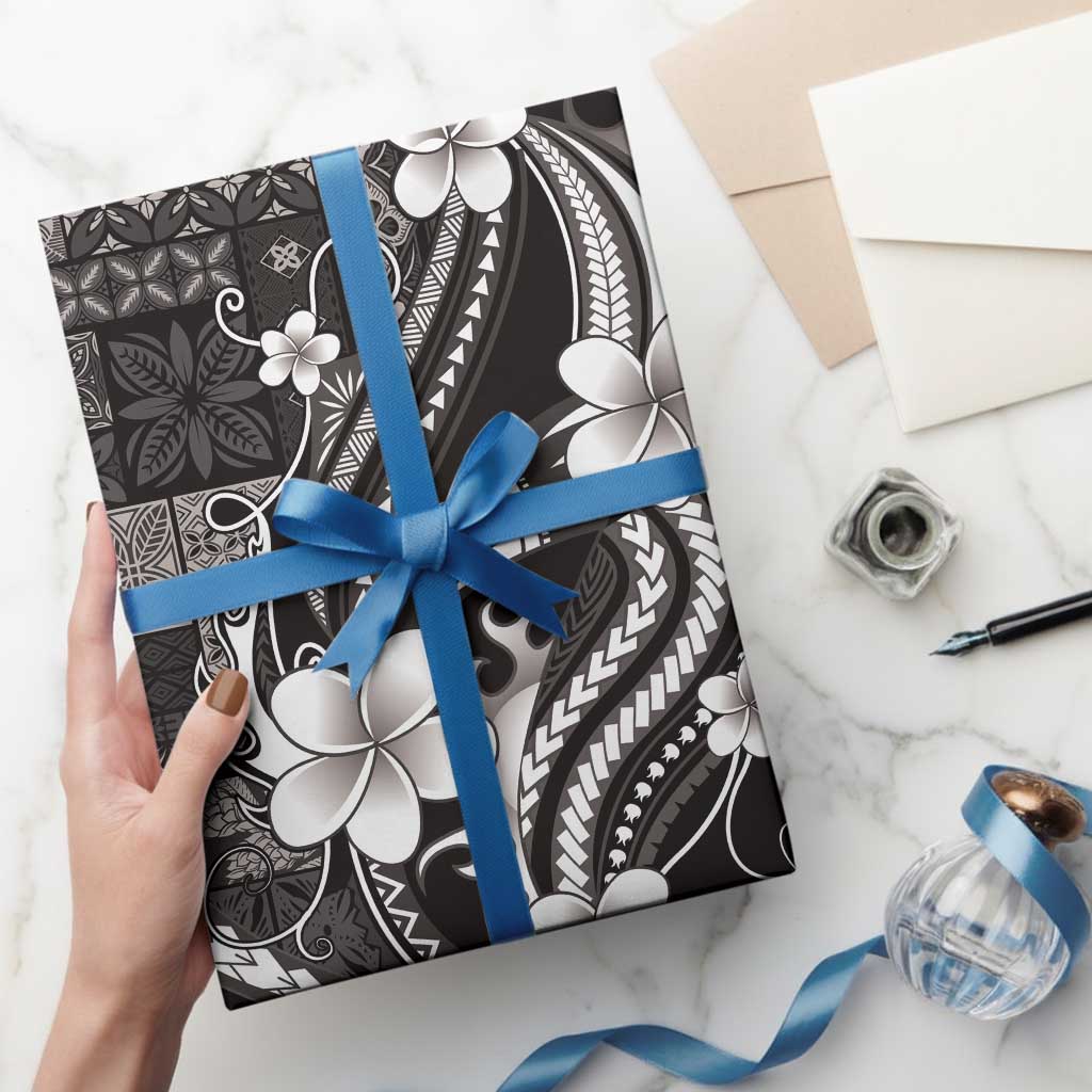 Samoa Siapo Tribal Pattern Wrapping Paper Black Polynesian Plumeria Tapa Motif