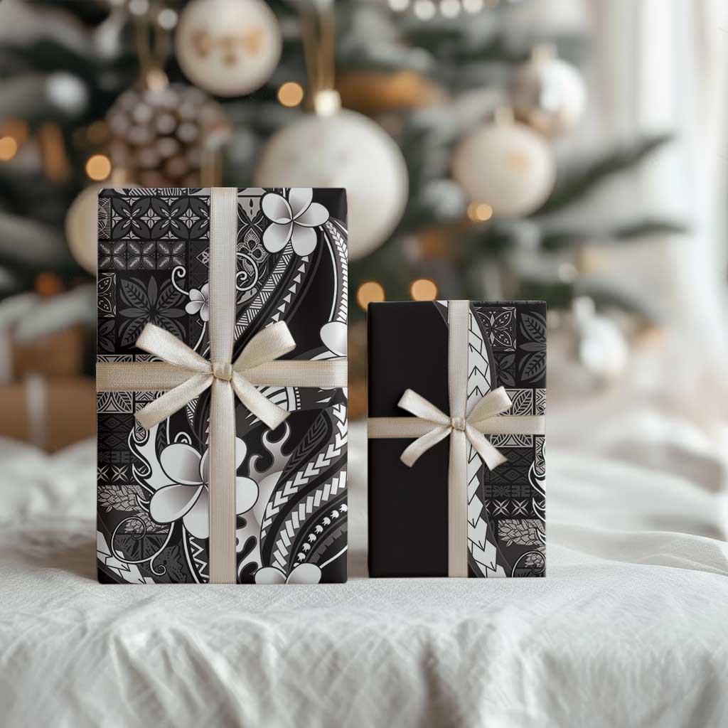 Samoa Siapo Tribal Pattern Wrapping Paper Black Polynesian Plumeria Tapa Motif