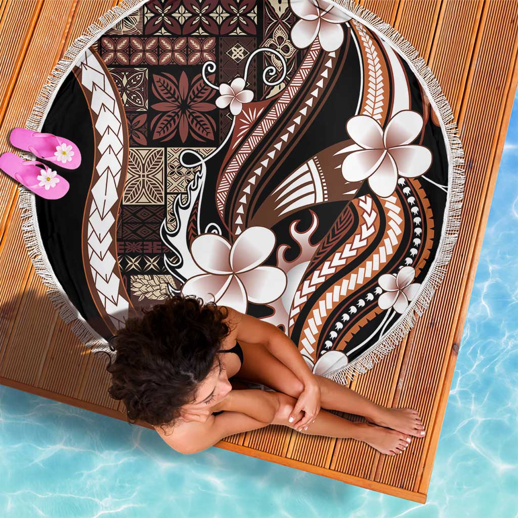 Samoa Siapo Tribal Pattern Beach Blanket Brown Polynesian Plumeria Tapa Motif