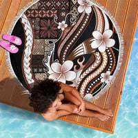 Samoa Siapo Tribal Pattern Beach Blanket Brown Polynesian Plumeria Tapa Motif