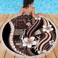Samoa Siapo Tribal Pattern Beach Blanket Brown Polynesian Plumeria Tapa Motif