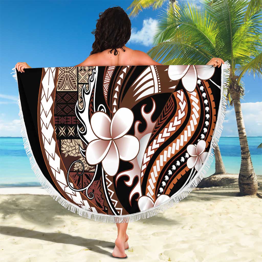 Samoa Siapo Tribal Pattern Beach Blanket Brown Polynesian Plumeria Tapa Motif