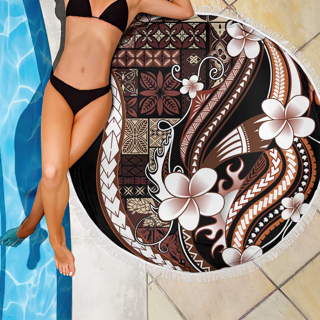 Samoa Siapo Tribal Pattern Beach Blanket Brown Polynesian Plumeria Tapa Motif