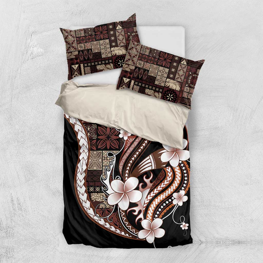 Samoa Siapo Tribal Pattern Bedding Set Brown Polynesian Plumeria Tapa Motif LT9 US Twin 172cm x 218cm Brown - Polynesian Pride