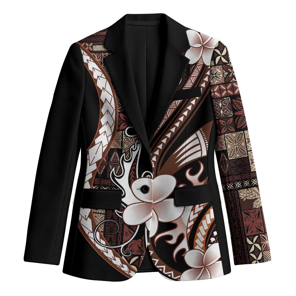 Samoa Siapo Tribal Pattern Blazer Brown Polynesian Plumeria Tapa Motif