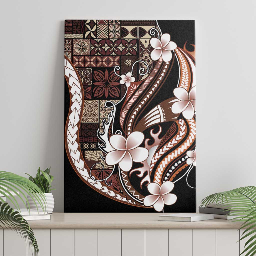 Samoa Siapo Tribal Pattern Canvas Wall Art Brown Polynesian Plumeria Tapa Motif