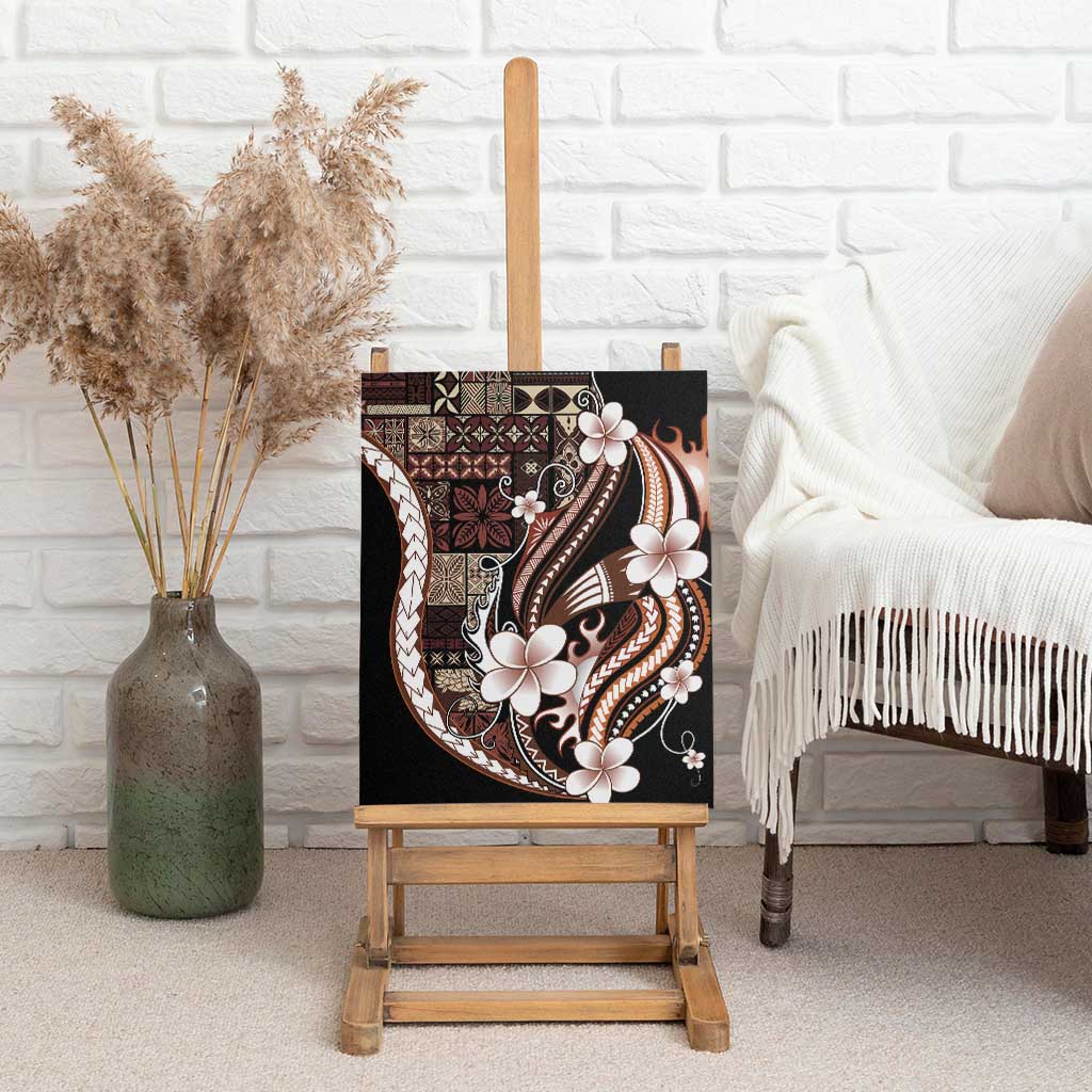 Samoa Siapo Tribal Pattern Canvas Wall Art Brown Polynesian Plumeria Tapa Motif