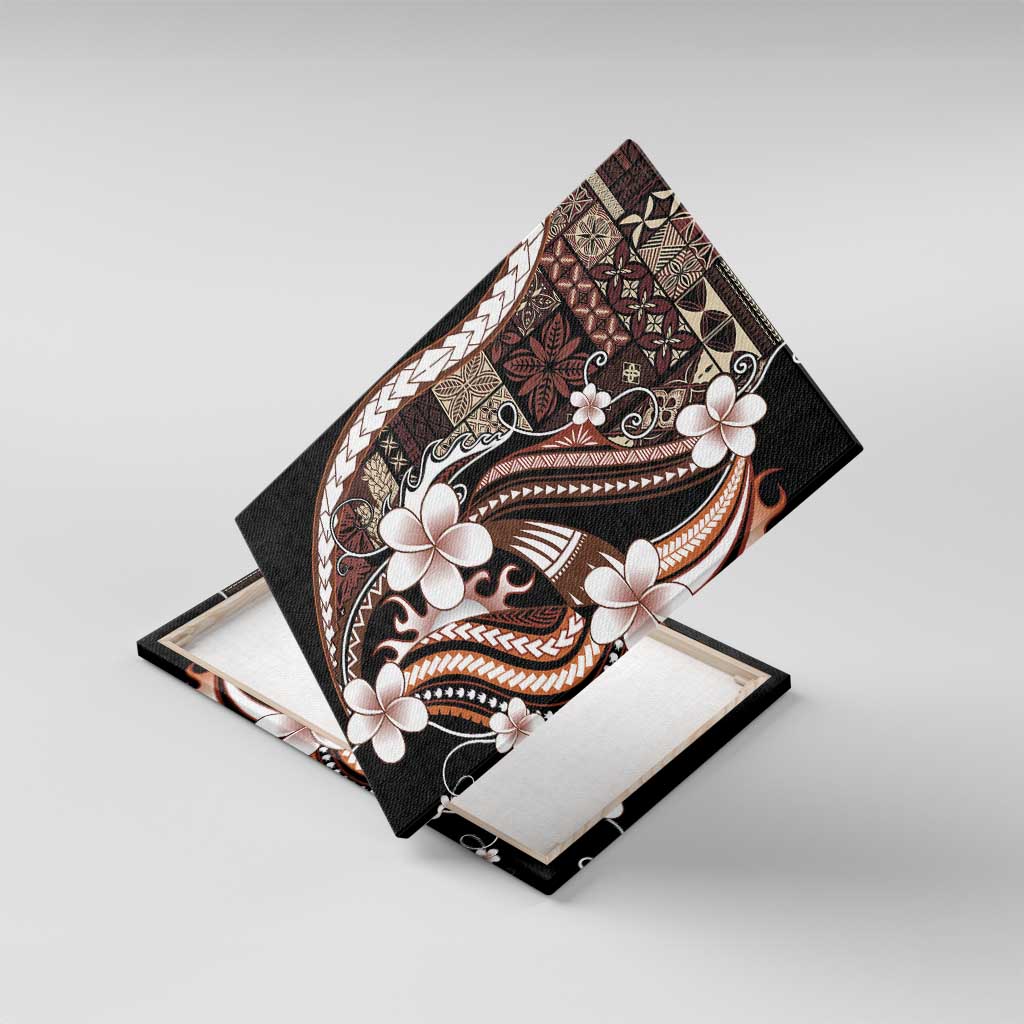 Samoa Siapo Tribal Pattern Canvas Wall Art Brown Polynesian Plumeria Tapa Motif
