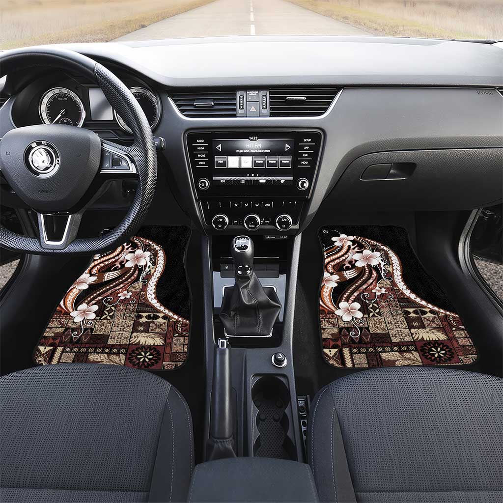 Samoa Siapo Tribal Pattern Car Mats Brown Polynesian Plumeria Tapa Motif