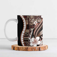 Samoa Siapo Tribal Pattern Ceramic Mug Brown Polynesian Plumeria Tapa Motif