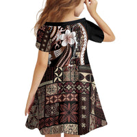 Samoa Siapo Tribal Pattern Family Matching Off Shoulder Maxi Dress and Hawaiian Shirt Brown Polynesian Plumeria Tapa Motif