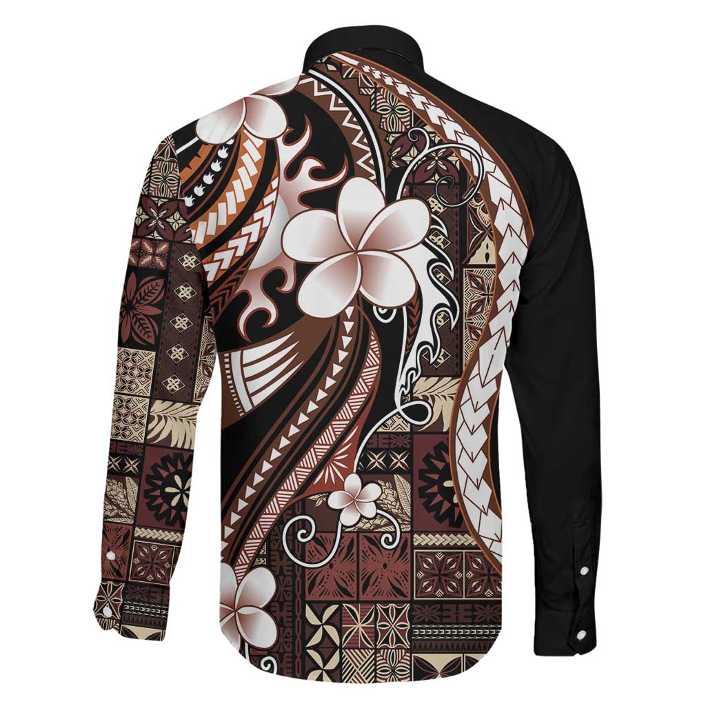 Samoa Siapo Tribal Pattern Family Matching Off Shoulder Maxi Dress and Hawaiian Shirt Brown Polynesian Plumeria Tapa Motif