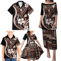 Samoa Siapo Tribal Pattern Family Matching Puletasi and Hawaiian Shirt Brown Polynesian Plumeria Tapa Motif