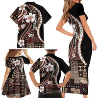 Samoa Siapo Tribal Pattern Family Matching Short Sleeve Bodycon Dress and Hawaiian Shirt Brown Polynesian Plumeria Tapa Motif LT9 - Polynesian Pride