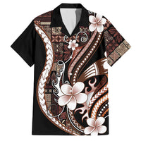 Samoa Siapo Tribal Pattern Family Matching Short Sleeve Bodycon Dress and Hawaiian Shirt Brown Polynesian Plumeria Tapa Motif LT9 Dad's Shirt - Short Sleeve Brown - Polynesian Pride