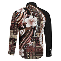 Samoa Siapo Tribal Pattern Family Matching Summer Maxi Dress and Hawaiian Shirt Brown Polynesian Plumeria Tapa Motif