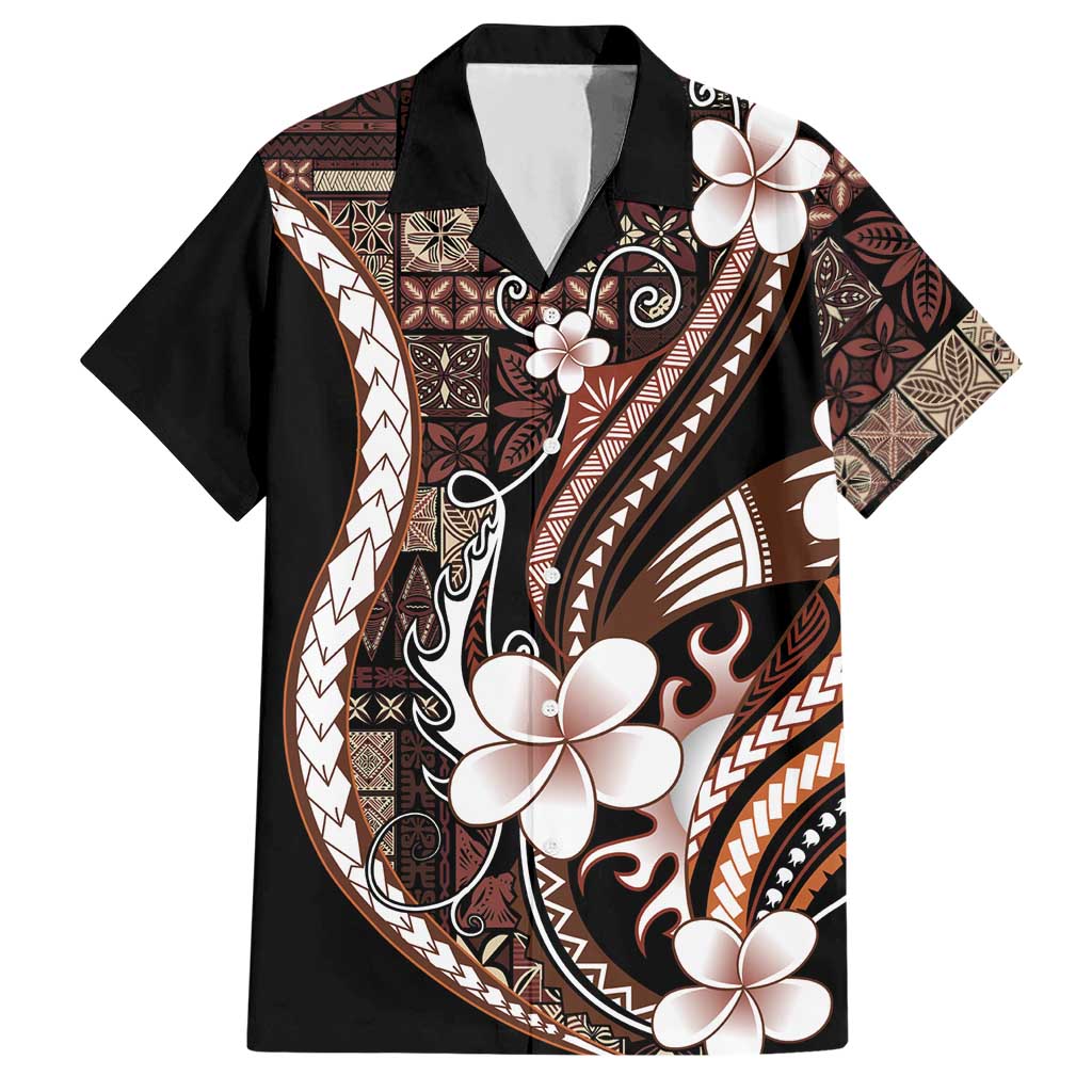 Samoa Siapo Tribal Pattern Hawaiian Shirt Brown Polynesian Plumeria Tapa Motif LT9 Brown - Polynesian Pride