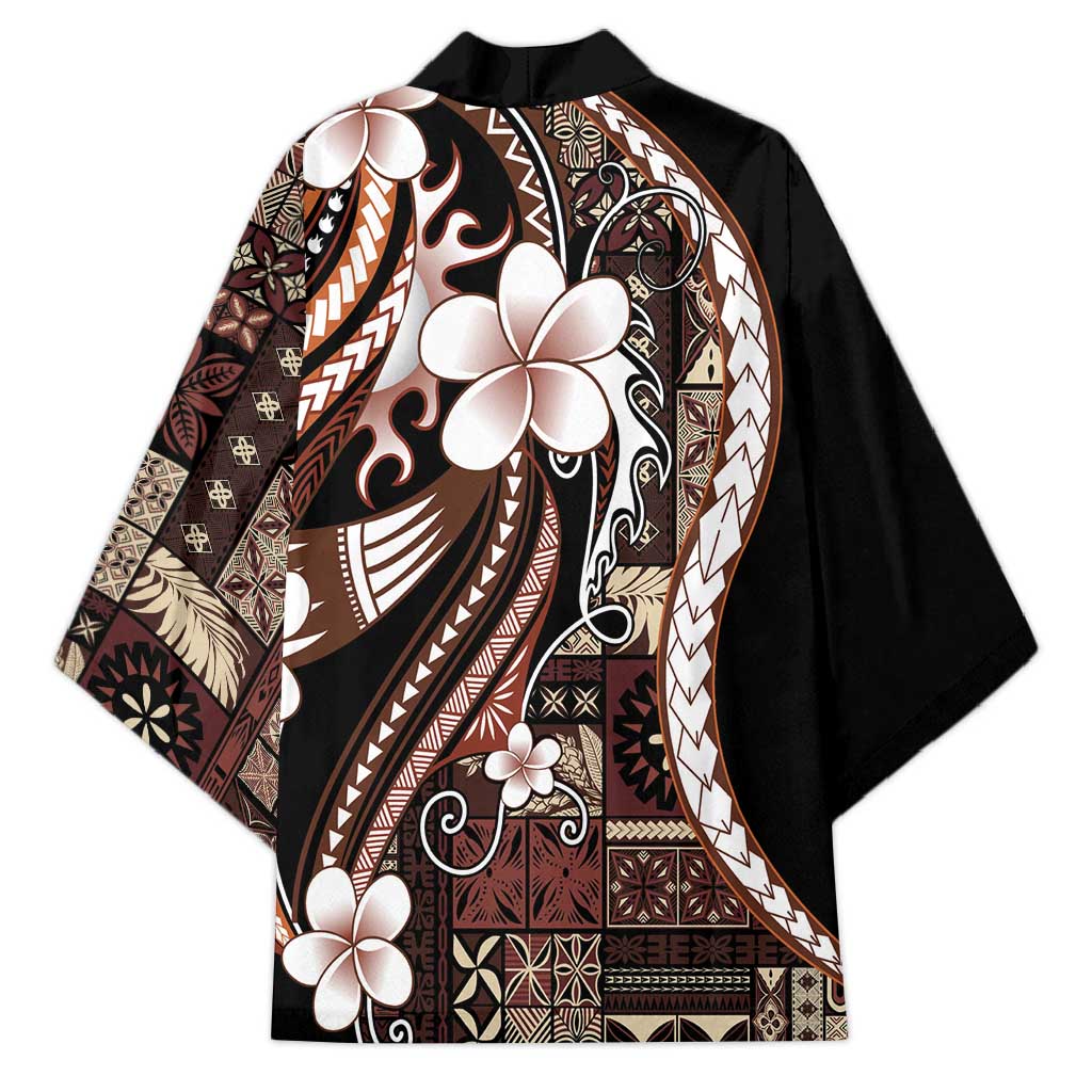 Samoa Siapo Tribal Pattern Kimono Brown Polynesian Plumeria Tapa Motif LT9 - Polynesian Pride