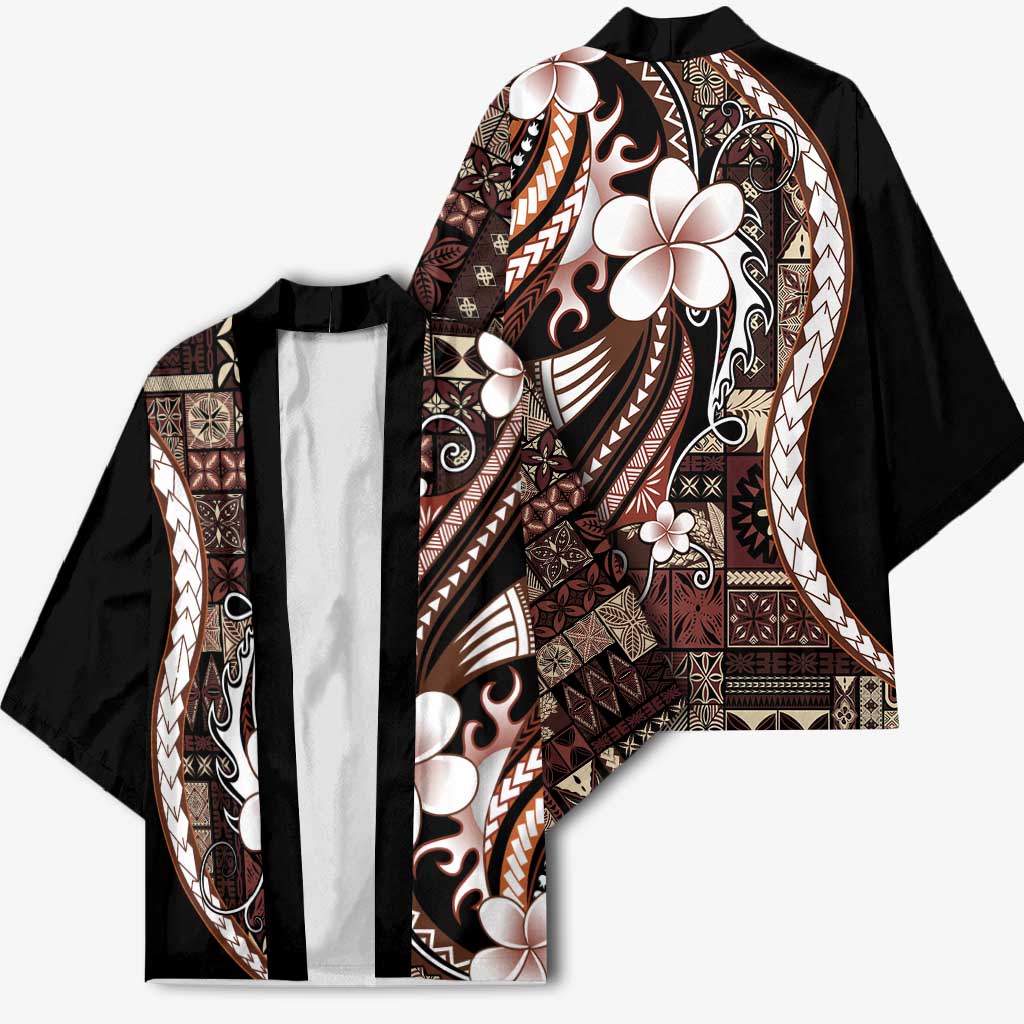Samoa Siapo Tribal Pattern Kimono Brown Polynesian Plumeria Tapa Motif LT9 - Polynesian Pride