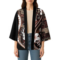 Samoa Siapo Tribal Pattern Kimono Brown Polynesian Plumeria Tapa Motif LT9 - Polynesian Pride