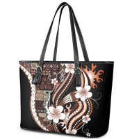 Samoa Siapo Tribal Pattern Leather Tote Bag Brown Polynesian Plumeria Tapa Motif