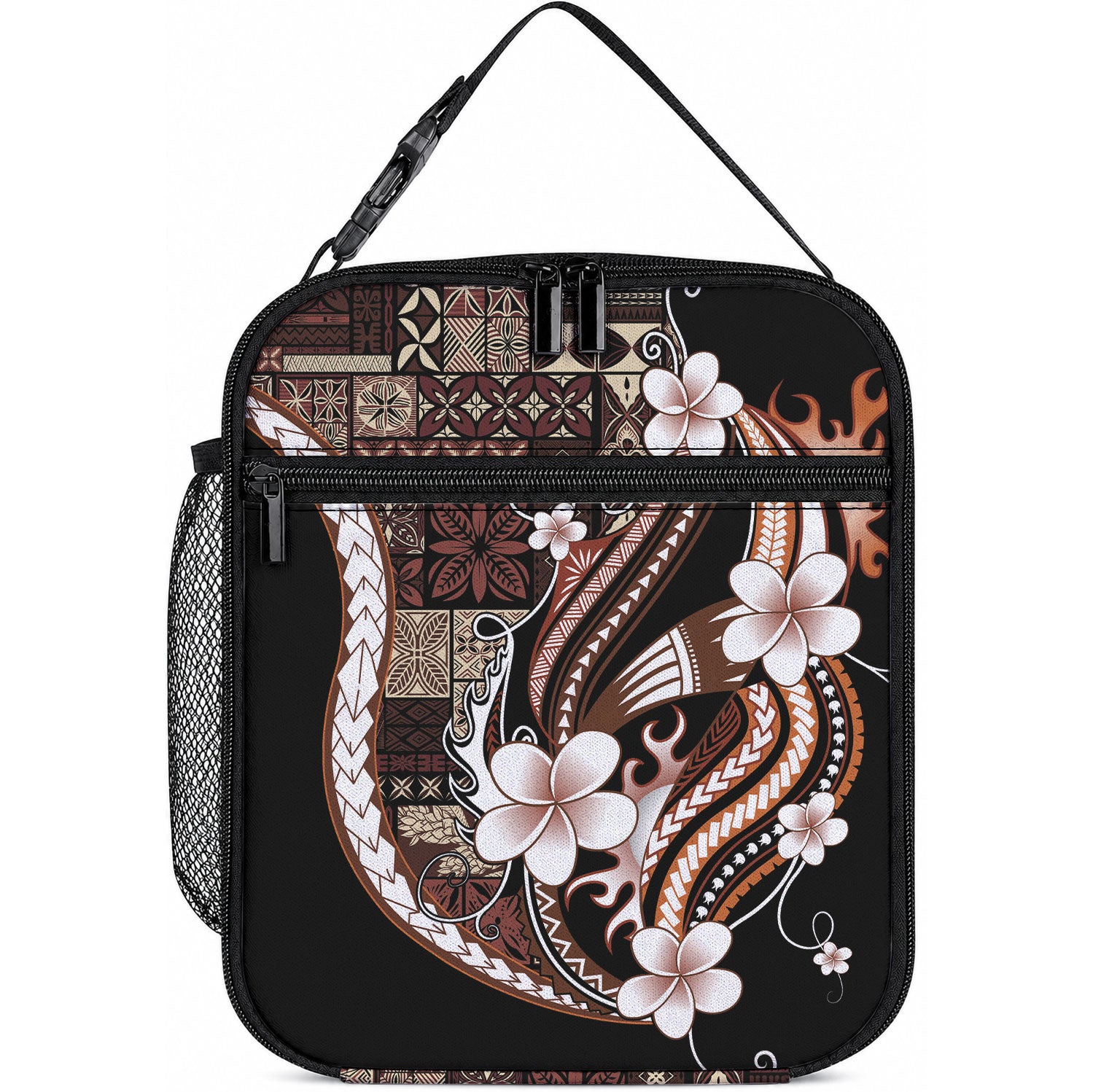 Samoa Siapo Tribal Pattern Lunch Bag Brown Polynesian Plumeria Tapa Motif LT9 10.2 × 8.3 × 4.3 inch Blue - Polynesian Pride