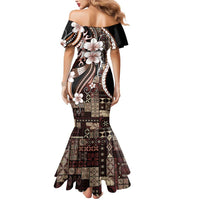 Samoa Siapo Tribal Pattern Mermaid Dress Brown Polynesian Plumeria Tapa Motif LT9 - Polynesian Pride