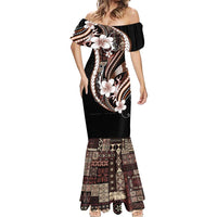 Samoa Siapo Tribal Pattern Mermaid Dress Brown Polynesian Plumeria Tapa Motif LT9 - Polynesian Pride